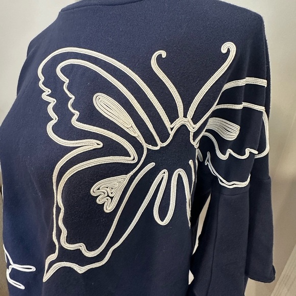 Navy Butterfly Fleece Bell Puff Sleeve Sweatshirt DG2 by Diane Gilman. Crew. Sm - Picture 12 of 16